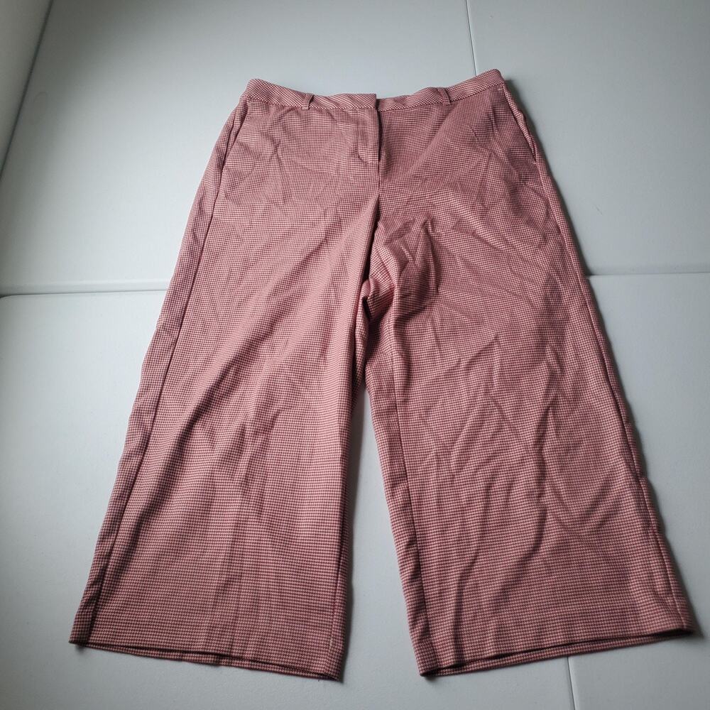 J Jill Pants Womens 16 Red Check Twill Crop Elastic Waist Pockets Stretch